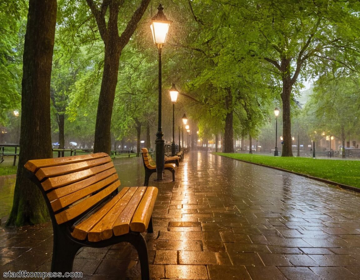 Parkbänke im Regen für Entspannung nutzen - Hannover bei Regen » Charmante Momente trotz Regentropfen